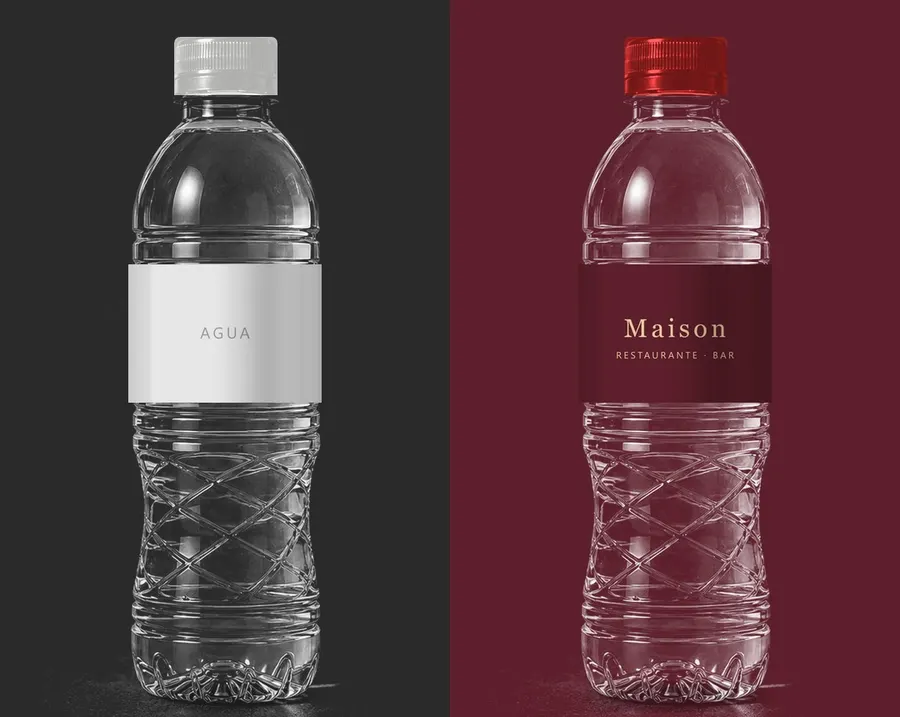 Dos botellas: una con etiqueta genérica y otra con etiqueta de marca