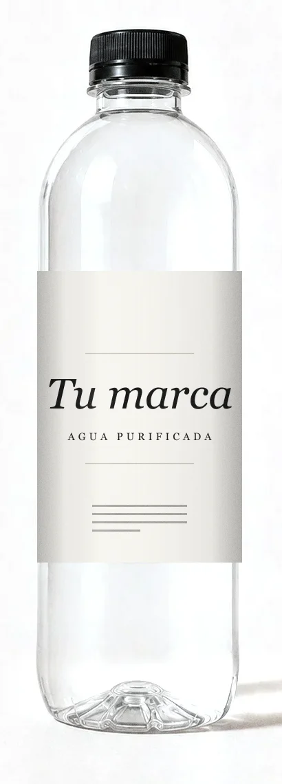 Botella lisa de 625 ml con una etiqueta vertical blanca de ejemplo