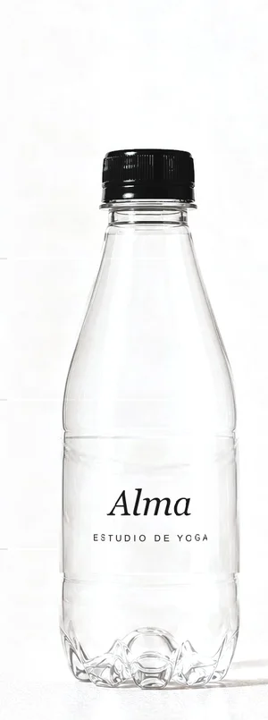 Botella con etiqueta de ejemplo transparente, tapa blanca